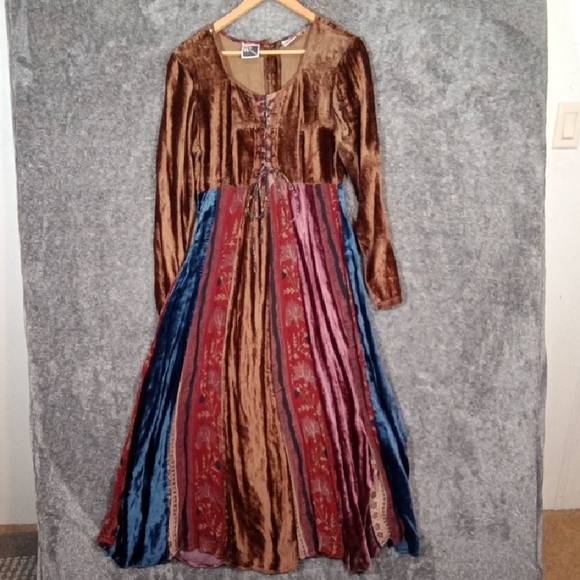 Phool Dresses & Skirts - Boho Velvet Panel Maxi Dress - Multicolors Renisance Peasant Womens Small